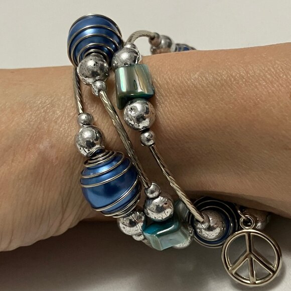 Fashion Costume Blue Silver Bead & Stone Rope Necklace and Bracelet Set - Picture 8 of 12